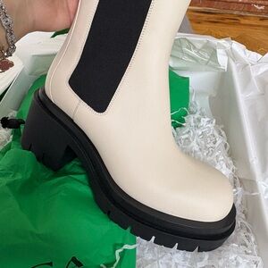 Bottega Veneta Cream and Black Combat Boots